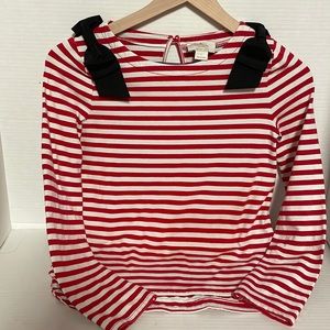 Kate Spade Kids Large Red & White Stripes Black Bow Long Sleeves